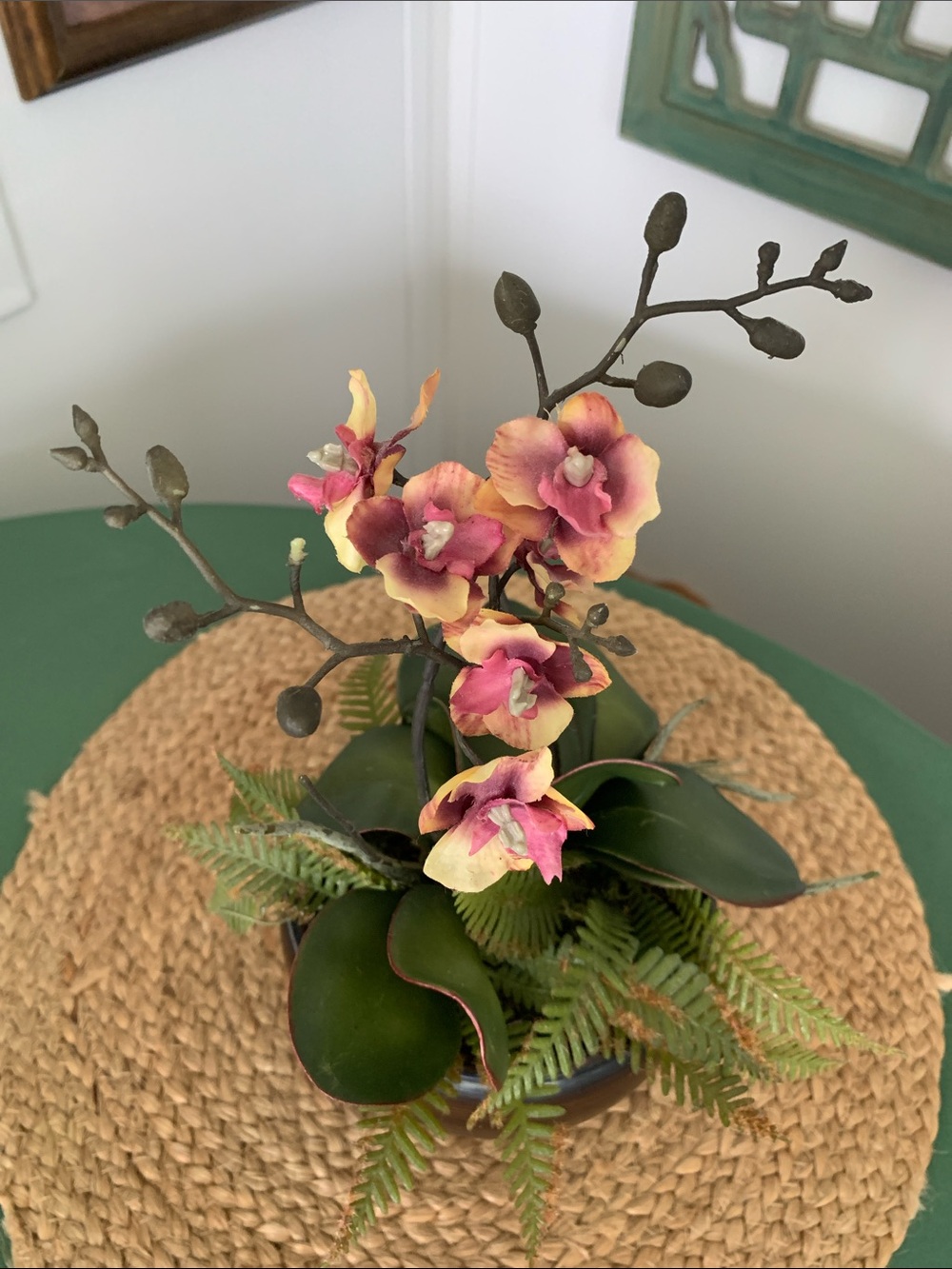 Artificial Phalaenopsis Orchid Bonsai Plant-plastic & Silk  13” T X 8” W